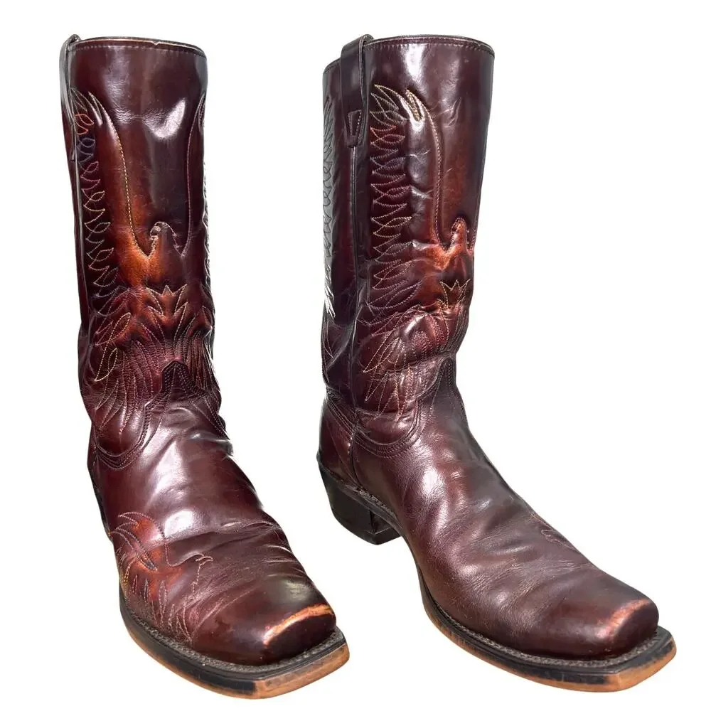 Vintage 70’s Wrangler 5630 Eagle Rainbow Brown Leather Cowboy Boot Size 10.5 D